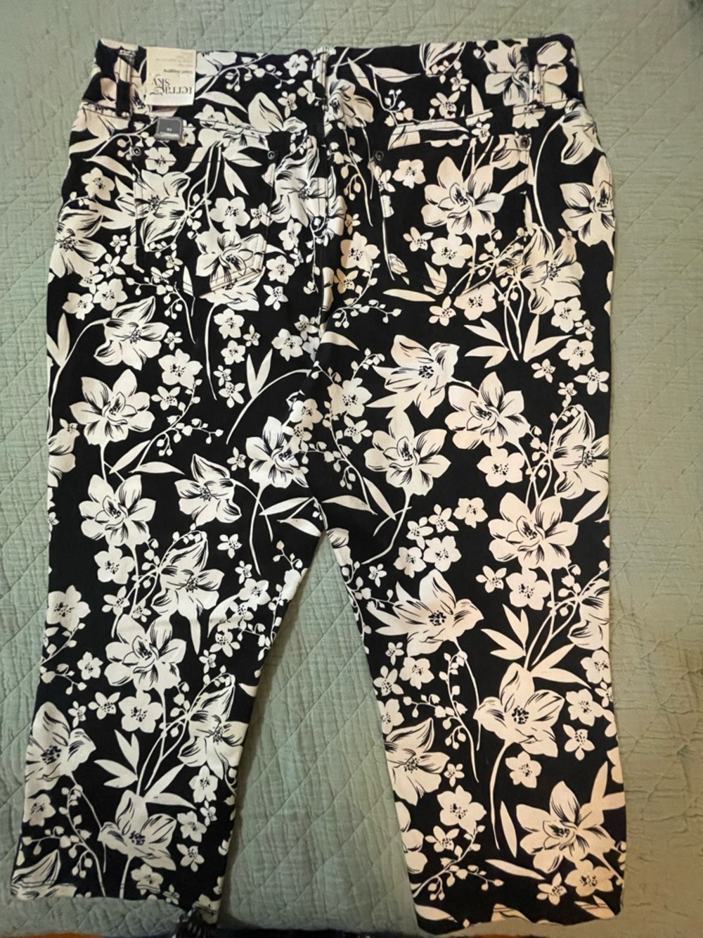 Terra & Sky Black and White Floral Capri Jeggings